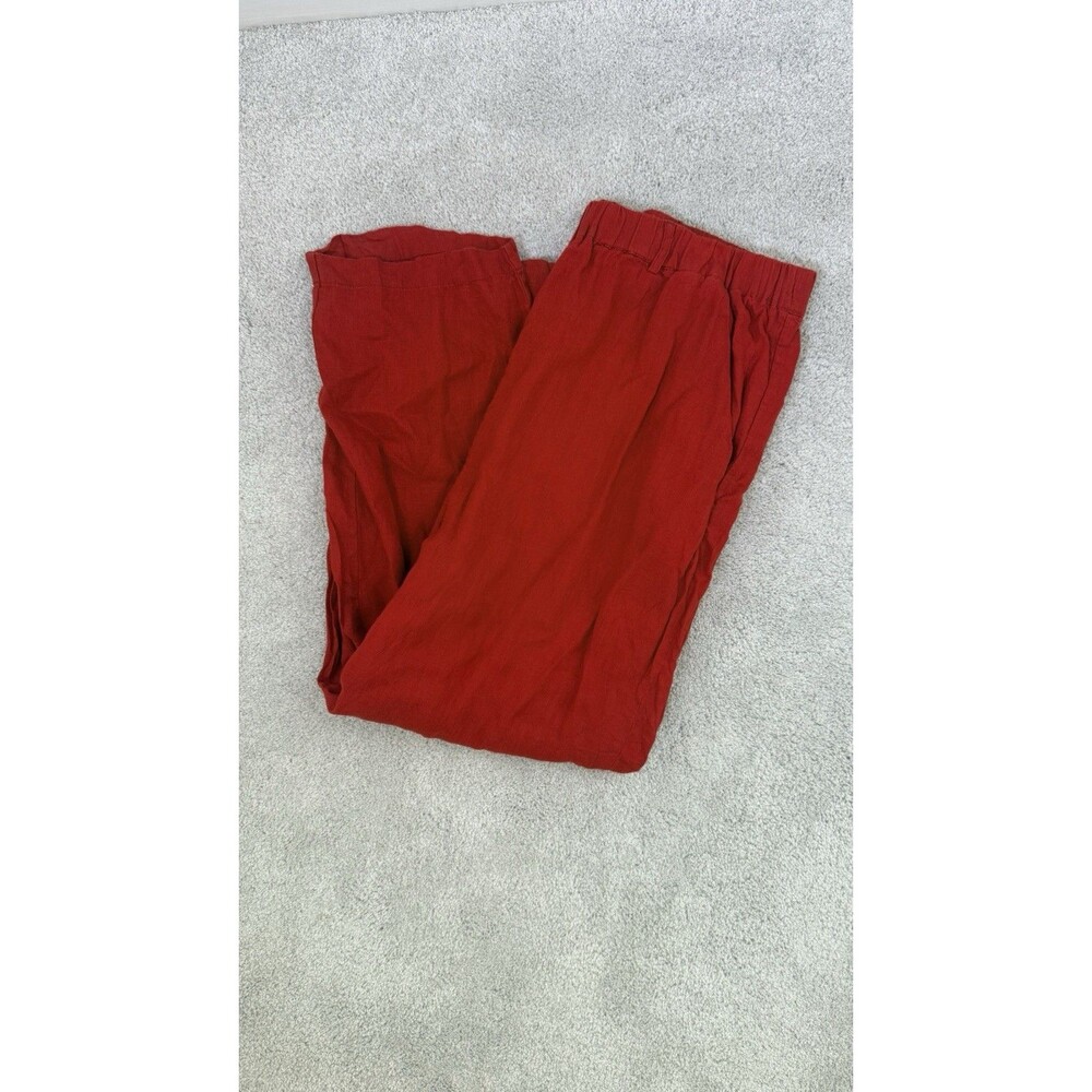 Quince Red Linen Pants with Elastic Waist Flat Front - Women's Size L